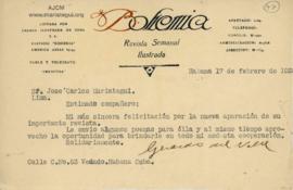 Carta de Gerardo del Valle,17/2/1928