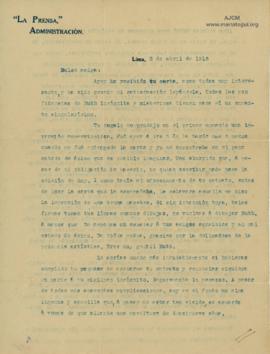 Carta a Bertha Molina (Ruth), 2/4/1916