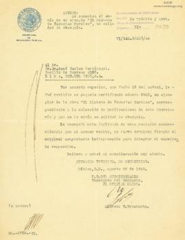 Carta de Alfredo E. Uruchurtu,29/8/1928
