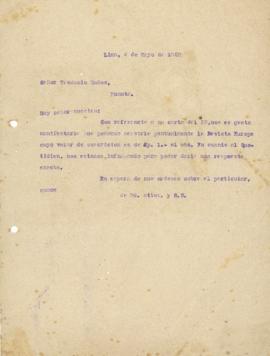 Carta a Teodosio Muñoz, 4/5/1928
