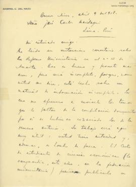 Carta de Gabriel C. del Mazo, 9/4/1928