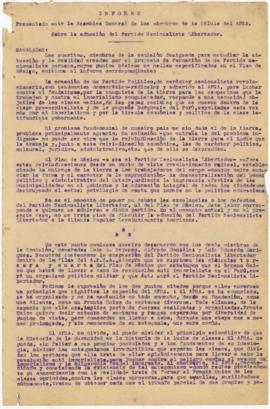 Informe sobre la Adhesión del Partido Nacionalista Libertador, 1/9/1928