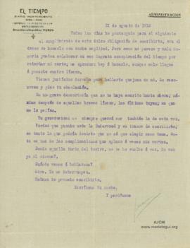 Carta a Bertha Molina (Ruth), 31/8/1916