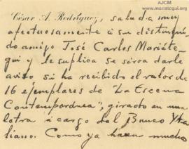 Tarjeta de César Atahualpa Rodríguez, 7/5/1926