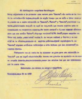 Carta de Nazario Chávez Aliaga, 20/5/1929