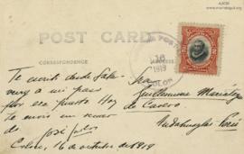 Tarjeta Postal a Guillermina Mariátegui de Cavero, 16/10/1919