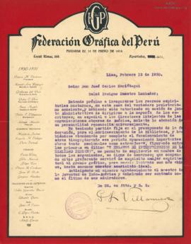 Carta de Pablo L. Villanueva, 12/2/1930