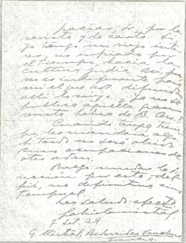 Carta de Gabriela Mistal para Miguel Adler