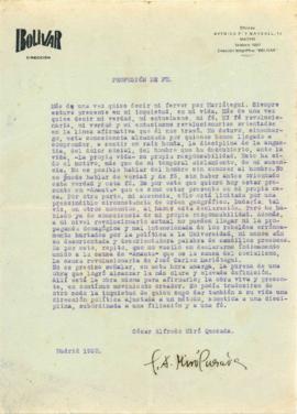 Profesión de fe, de César Miró [manuscrito]