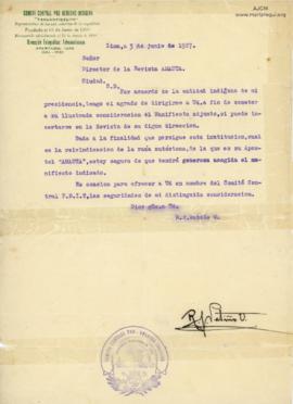 Carta de R. J. Patiño O., 3/6/1927