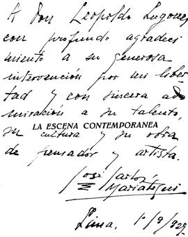 Dedicatoria a Leopoldo Lugones, septiembre de 1929