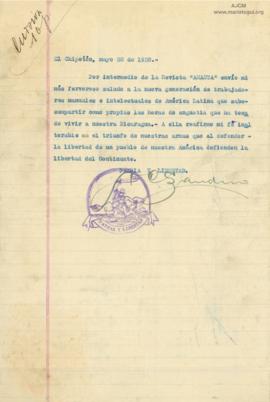 Carta de Augusto César Sandino, 20/5/1928