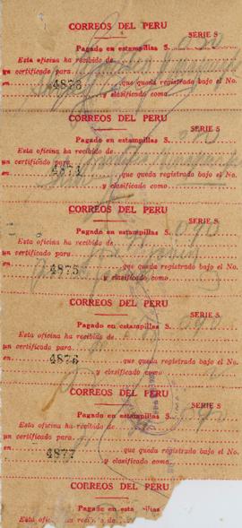 Recibos de envío a través del servicio de Correos del Perú, 02/1930
