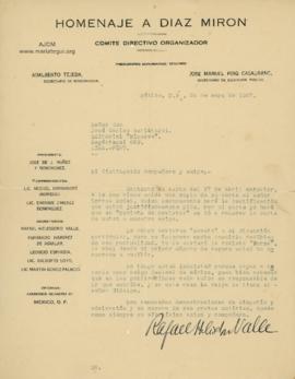 Carta de Rafael Heliodoro Valle, 24/5/1927