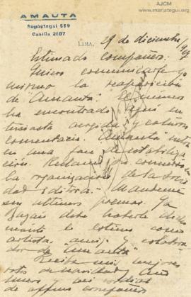Tarjeta Postal a Nicanor A. de la Fuente (Nixa), 29/12/1927