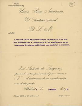 Carta de José Antonio de Sangróniz, 6/11/1929