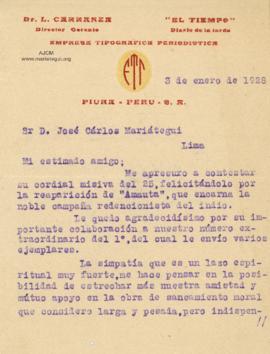 Carta de Luis Carranza, 3/1/1928