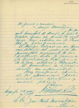 Carta de Armando Rivera, 18/5/1929