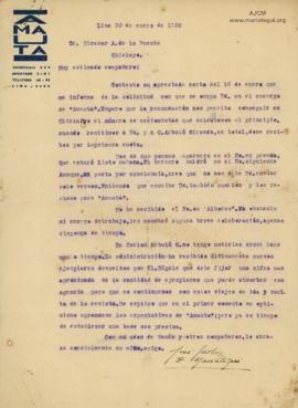 Carta a Nicanor A. de la Fuente (Nixa), 30/1/1928