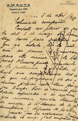 Tarjeta Postal a Luis A. Rodríguez O. (Luis de Rodrigo), 5/4/1927