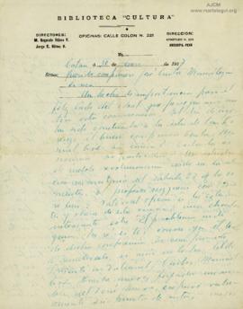 Carta de Jorge E. Nuñez Valdivia, 30/01/1927