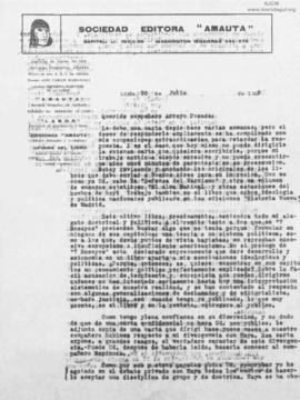 Carta a Moisés Arroyo Posadas, 30/7/1929