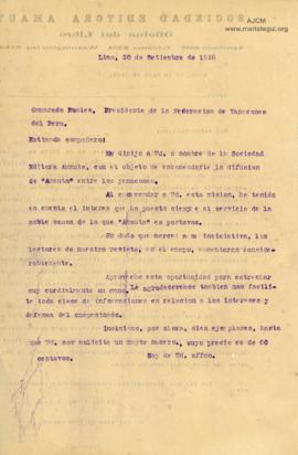 Carta a Federación de Yanaconas del Perú, 30/9/1928