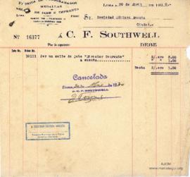 Recibo de pago por servicio de sellos, 30/4/1930