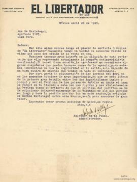 Carta de Salvador de la Plaza, 26/4/1926