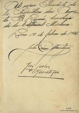 Dedicatoria a Augusto B. Leguía por José Carlos y Julio César Mariátegui