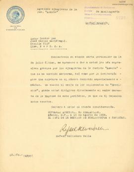 Carta de Rafael Heliodoro Valle, 16/8/1928