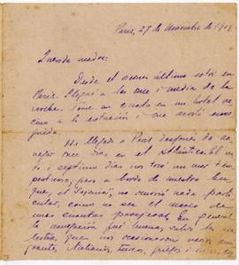 Carta a Artemia G. de Falcón, 27/11/1919