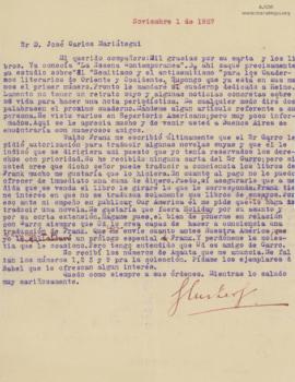 Carta de Samuel Glusberg, 1/11/1927