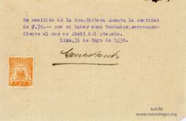 Recibo por Honorarios de Carlos Heck, 31/05/1930