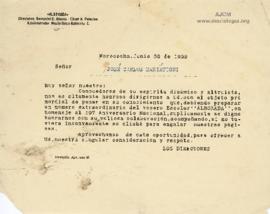Carta de Gamaniel E. Blanco y César A. Palacios (Vocero Escolar Alborada), 30/6/1929