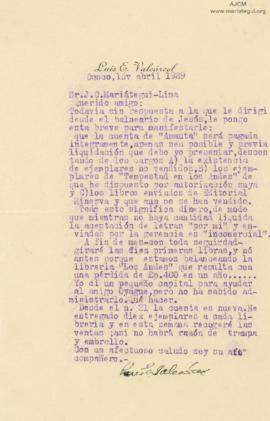 Carta de Luis E. Valcárcel, 15/4/1929