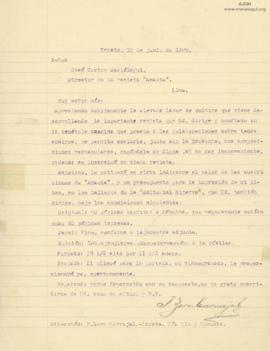 Carta de Fortunato Zora Carbajal, 15/6/1929