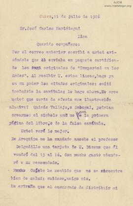 Carta de Luis E. Valcárcel, 11/7/1926