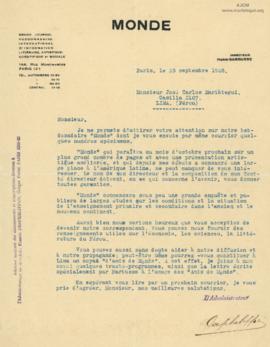 Carta de Francis Desphelippon (Monde), 25/9/1928