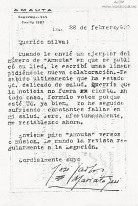 Tarjeta Postal a Alfonso De Silva, 28/2/1927