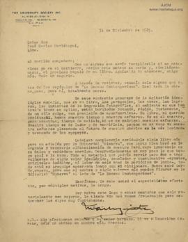 Carta de Miguel Ángel Urquieta, 31/12/1925