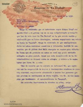 Carta de Adrián Durant Gonzales, 11/3/1930