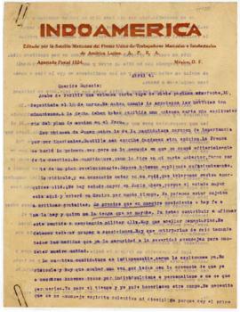 Carta de Víctor Raúl a Eudocio Ravines, 4/4/1928