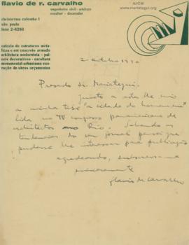 Carta de Flavio de r. Carvalho, 2/10/1930